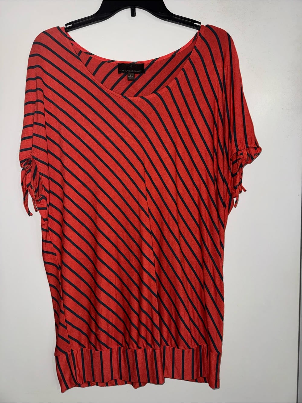 Fenn Wright Manson Red and Black Diagonal Stripe Short Sleeve Top